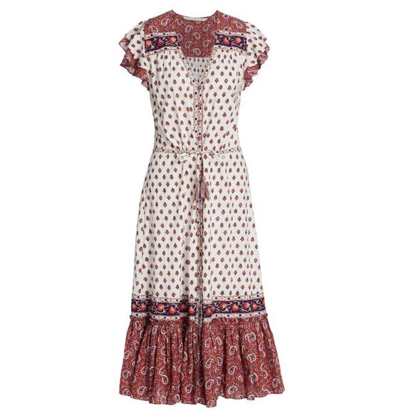 Veronica Beard Tinzia Mixed Paisley Tassel Midi Dress Red Multi Women's Small - Picture 5 of 9